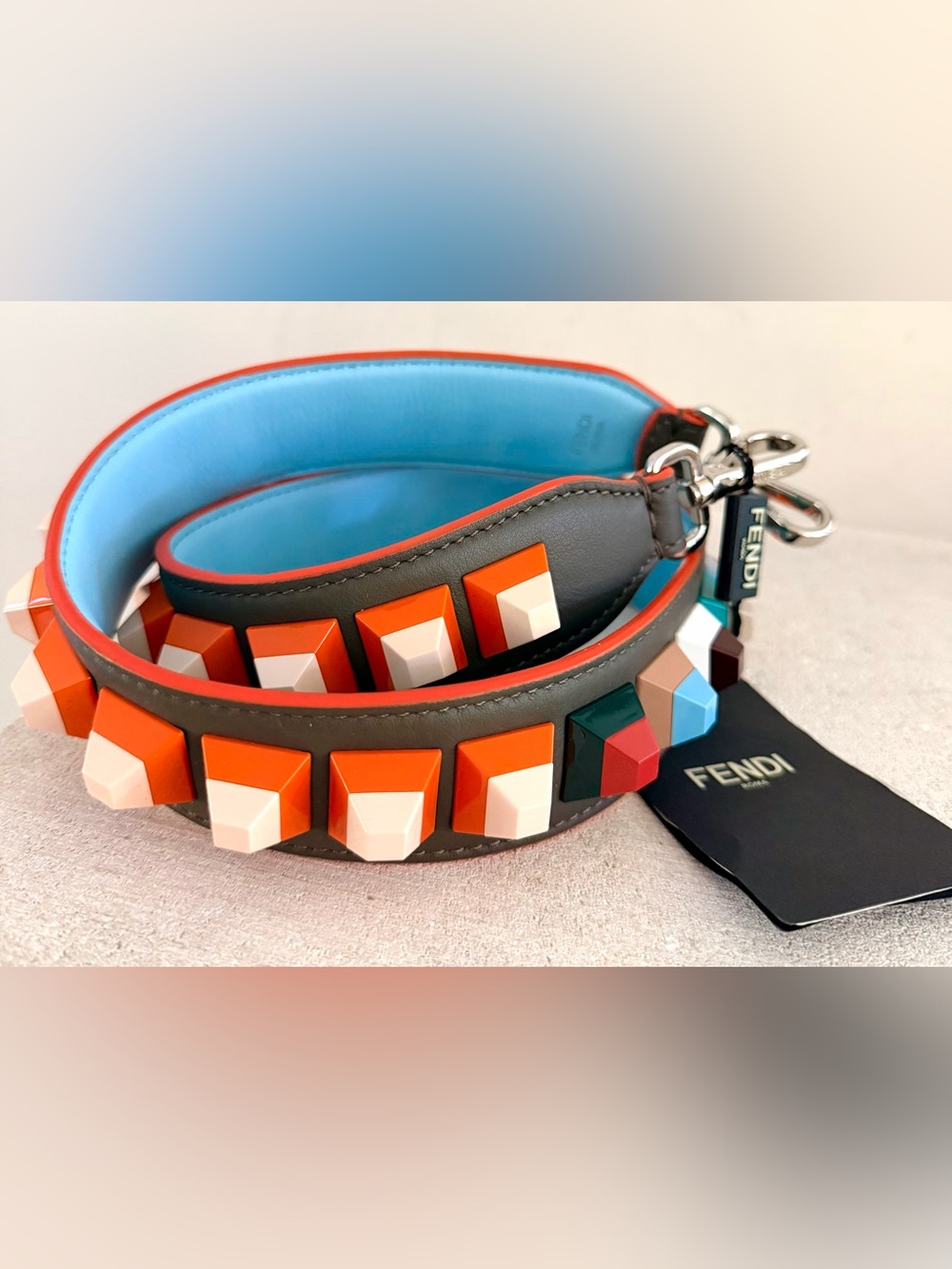 FENDI NWT Strap You Multicolor Plexiglas Studded Leather Bag Strap